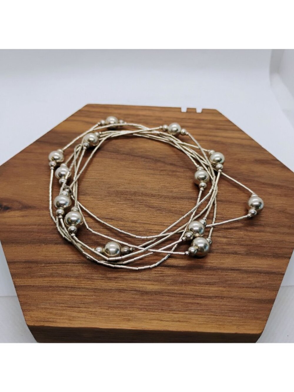 Signed Sterling Silver Liquid Silver Ball Bead Necklace 30" Long - Picture 2 of 9